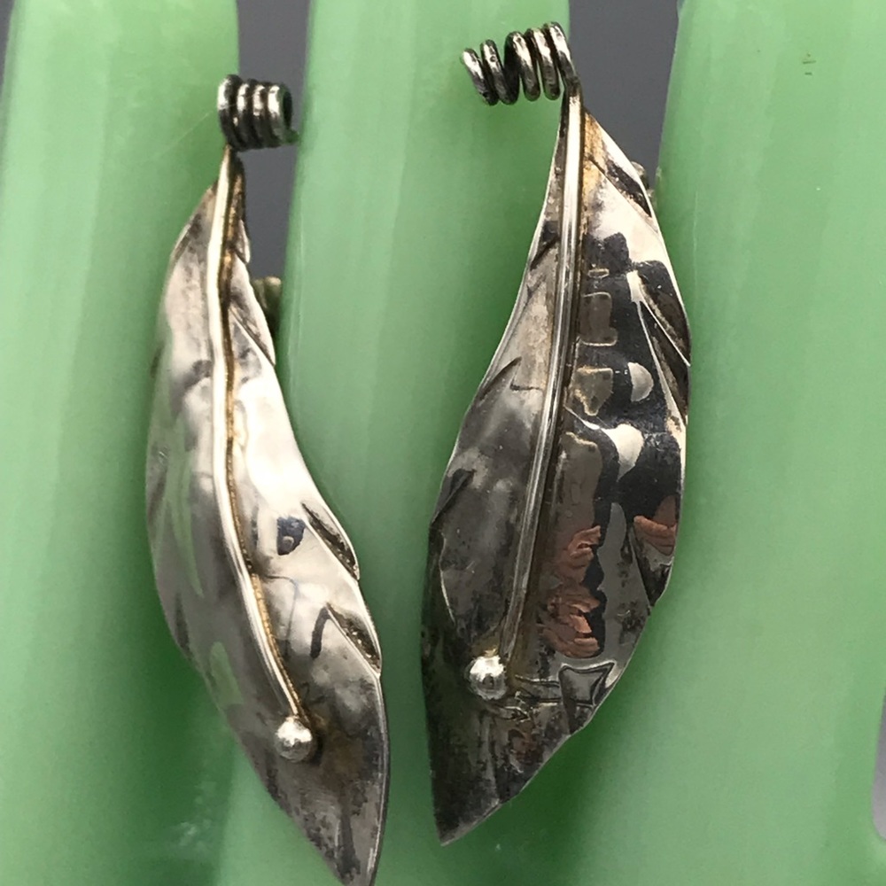 Stunning Artisan Long Leaf (or feather) Sterling Silver Earrings